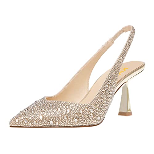 XYD Women Sparkly Rhinestones Slingback Sandals Closed Pointy Toe Pull On High Heel Pumps Wedding Bride Party Dress Shoes