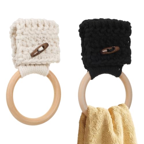 RAHHLIZS 2PCS Crochet Wooden Kitchen Dish Towel Holder, White & Black
