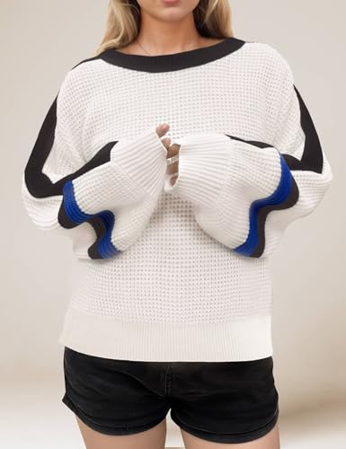 Crewneck Sweater Women Cozy Long Sleeve Ribbed Knit 2024 Fall Colorblock Pullover Sweaters Top Trendy Outfits3