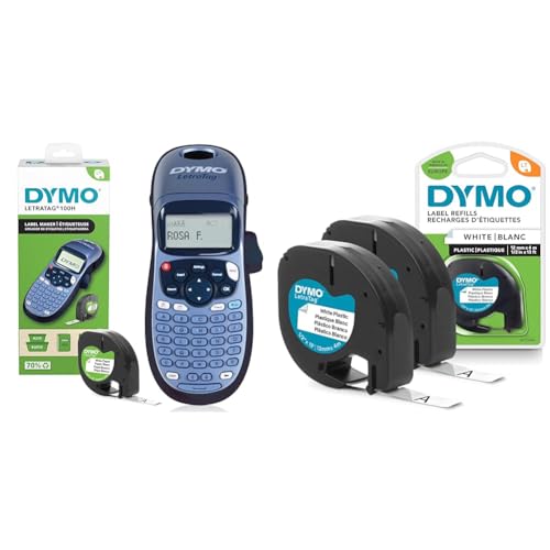 DYMO LetraTag LT-100H etiquetadora | Impresora de Etiquetas portátil | Teclado ABC/Pantalla LCD & LT plástico Etiquetas – Negro sobre Amarillo – 12 mm x 4m – para Las etiquetadoras LetraTag