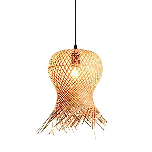 Plafonnier lustre plafonnier en bambou tissé main suspension salon e27