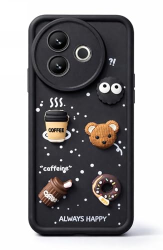Image of Bintage Case Cute Fun Taddy| 3D Ball Bear| Donut| Coffee Rubber Case Camera Protection Back Cover Compatible for Vivo Y39 5G - Black