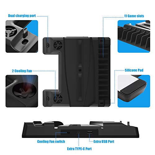 Echzove Ps5 Stand With Controller Charger And Cooling Fan, Ps5 Digital/Disc Version Stand, Ps5 Controller Charger With Usb C Cable, Ps5 Cooling Stand #TOP7