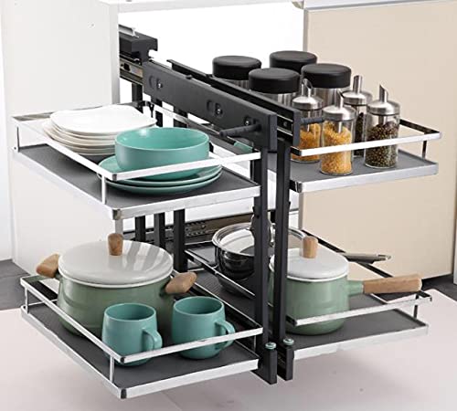 NOW & IEVER Universal Magic Corner Soft Close with Anti Skid Matt, Metal (Silver) - 900 mm, Pack of 1, Corner Shelf