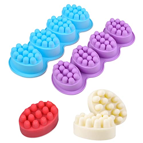 Massage Seife Form,RoadLoo 2 Stück Silikon Seife Form Seifenform 4 Mulden Silikon Seife Massage Form Ovale Backform Kuchen Silikonformen Diy Form für Seifenherstellung,Kerzen Brot Schokolad Eiswürfel Cover
