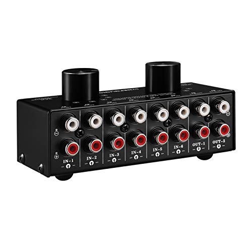 Festnight 6-In-2-Out Audio Switcher Distributore splitter box selettore segnale audio bidirezionale con ingressi e uscite RCA