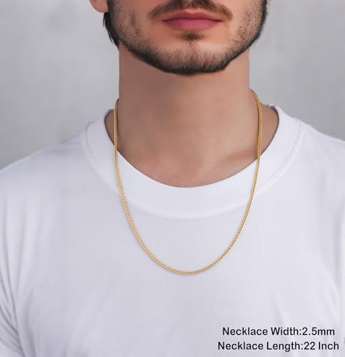 2.5mm/4mm Gold Wheat Chain for Men Women, Mens Stainless Steel Chain Necklace Jewelry, 16-26 Inches3