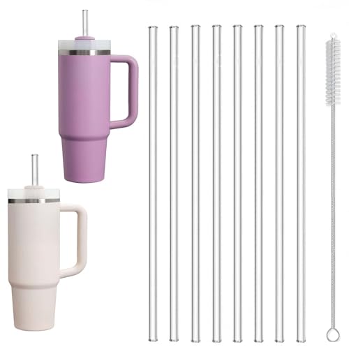 8 Pack Tritan Replacement Straws for Stanley 30oz Tumbler - 10.4 Inch Long BPA-Free Reusable Hard Straws with Cleaning Brush - Dishwasher Safe for Home Office Car Travel Gym