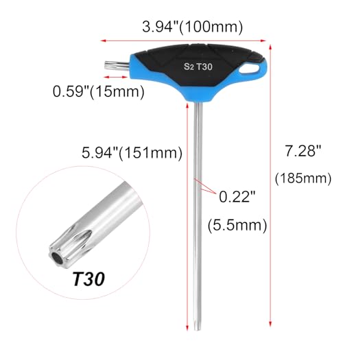 Image of Antrader T30 Torx Screwdriver,Anti Tamper Proof Torx Key,S2 Steel T-Handle Dual End Wrench-2Pcs (Blue)