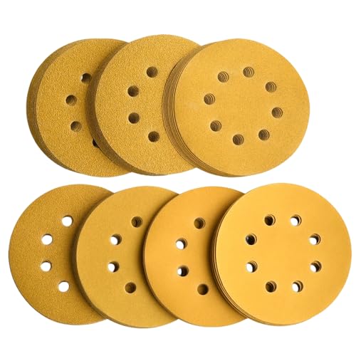 Aiyard 5-Inch 8-Hole Hook and Loop Sanding Discs, 60/80/120/150/220/320/400 Assorted