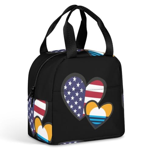 Interlocking Hearts American Milwaukee Flag Lunch Box for Women Men Insulated Lunch Bag Reusable Lunch Tote Bag Lunch Container