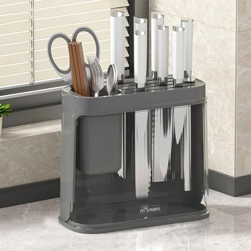 KJOLWHCQ Organizador de utensilios de cocina for encimera, cocina for cubiertos, carrito con compartimentos, almacenamiento de vajilla, caja de plástico escurrible(Gray)