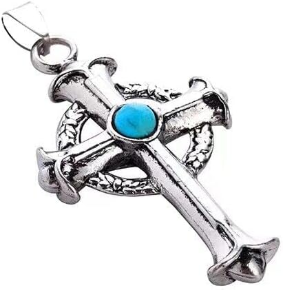 STYLE KRAFT Mens Jewellery Silver Turquoise Celtic Cross Pendant Necklace Religious Jewelry Men Unisex Chain Pendant Cross Pendant