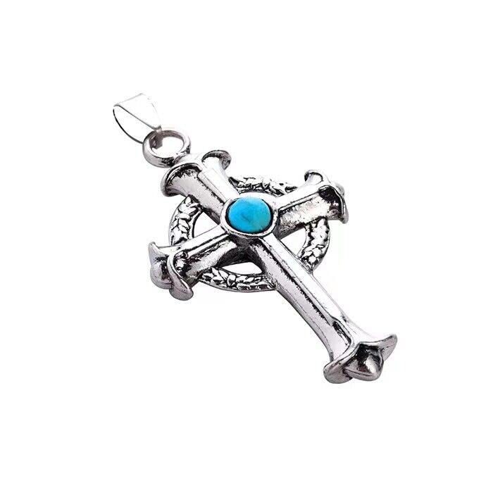 STYLE KRAFT Mens Jewellery Silver Turquoise Celtic Cross Pendant Necklace Religious Jewelry Men Unisex Chain Pendant Cross Pendant