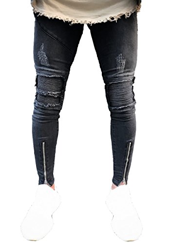 biker jeans with zippers and rips