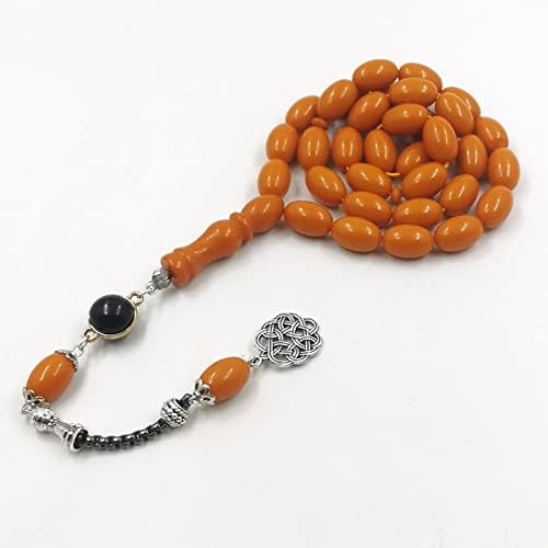 Miniatura 3 de Tasbih - Rosario musulmán de resina naranja con accesorios de piedra de ónix, pulsera de pavo, cuentas de oración islámica (0.354 x 0.512 in x 33