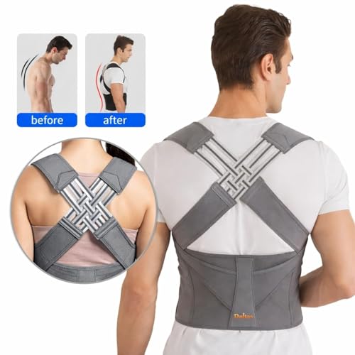 Image of DOLTAS X-Cross Posture Corrector Belt - Universal Size Shoulder & Back Support Belt | Back Straightener Brace for Spine & Body Posture Correction | Clavicle Support for Men & Women | Universal Size (Grey)