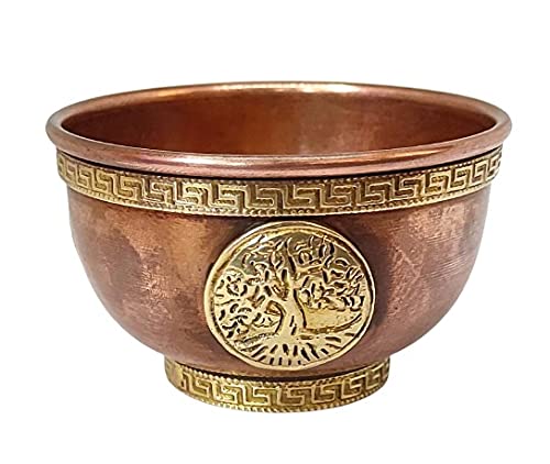 Sharvgun 4 Inch Tree of Life Copper Offering Bowls Healing Meditation Altar Use, Rituals, Incense, Smudging, Decoration Wicca Serving Bowl