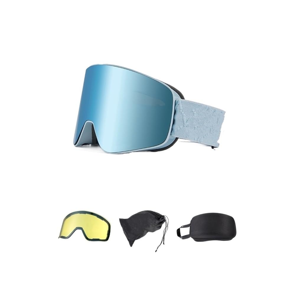 Occhiali Moto Occhiali da Sci Occhiali da Snowboard UV400 Uomo Donna Doppio Strato Antiappannamento Occhiali da Sci Cilindrici Ad Assorbimento Magnetico(11 Star Yellow)