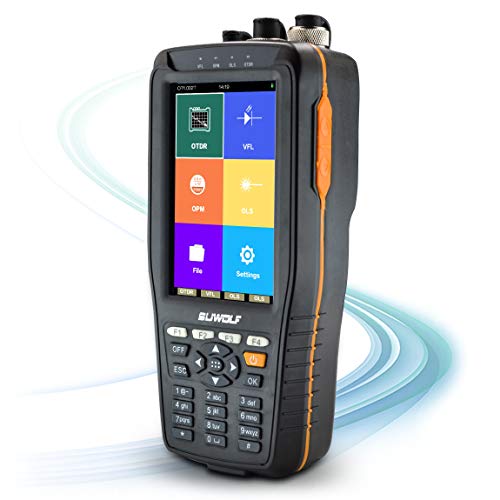 SUWOLF 1310/1550nm 22/20dB Handheld 4in1 Mini OTDR +VFL+OPM+OLS 4” Touchscreen 60Km Glasfaser Tester/LWL Tester/Optische Zeitbereichs-Reflektometer mit SC(APC)+FC(APC)+FC zu LC(APC) Adapter