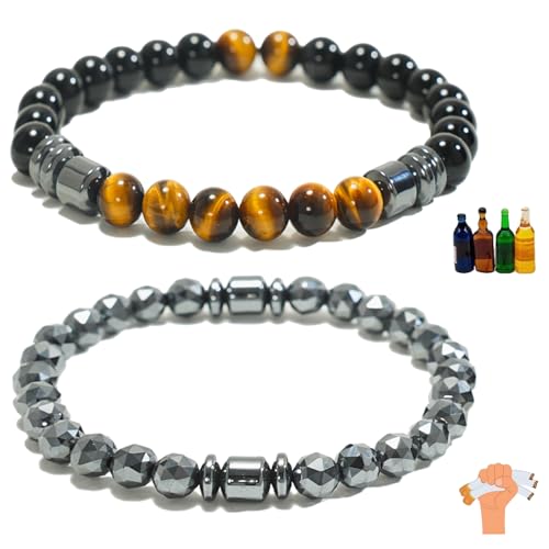 Yanalun Glame Anti Alcohol Bracelet for Men & Women Adjustable Anti-Alcohol Hematite Tiger Eye Sobriety Bracelet to Reduce the Urge to Drink Relieve Anxiety & Stress Stop Drinking Support (Large)