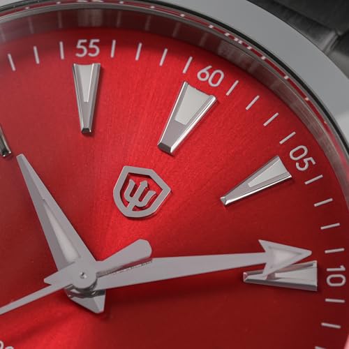 Image of watchdives VH31 Quartz Watch, WD0006 Stainless Steel Men Watches 38mm Domed Sapphire Crystal Luxury Wrist Watch Sweep Sport Watch 100M Waterproof (Red)
