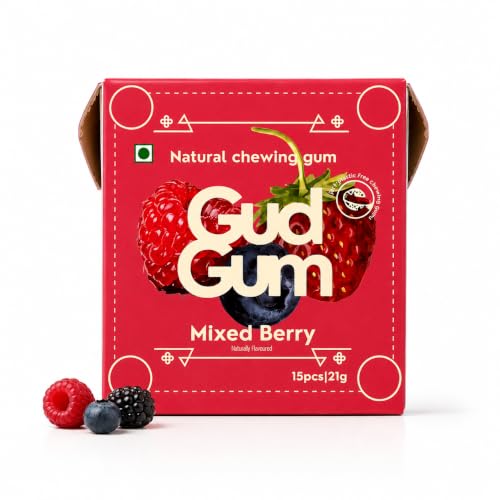 Image of Gud Gum- Natural, Plastic Free Chewing Gum -21g x 2 - Mini Pack of 2 - No added artificial colours, flavours & sweeteners (2 Pack, Mixed Berry)