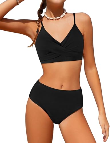WIQI Swimsuits for Teen Girls Size 10-12 Girls Bikini Two Piece Bathing Suits Color Block Criss Cross Swimsuit Cute Swimwear