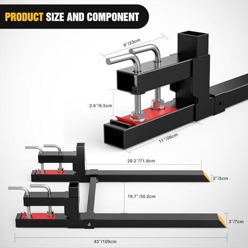 Image of Nilight 43 inch 2000lbs Clamp on Pallet Forks Heavy Duty with Adjustable Stabilizer Bar for Loader Bucket Skid Steer Tractor