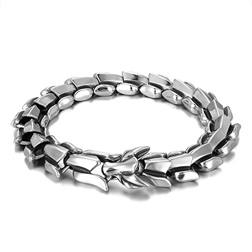 Bracelet serpent Viking pour homme en acier blanc 21 cm cadeau idéal style punk mythologique