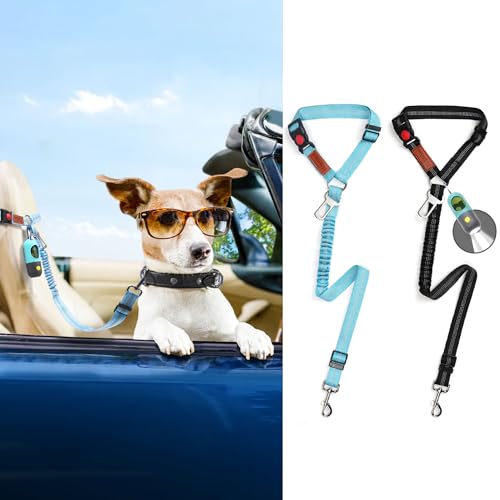 iPetba Removable Dog Seat Belt for Car, Adjustable Safety Harness with Elastic Bungee Buffer, Pet Vehicle Leash Restraint Secures to Headrest for Small Large Dogs (Blue)