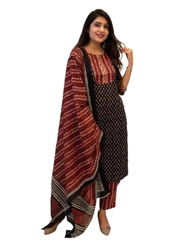 Image of Pinkmint Printed Round Neck Kurta & Pant with Dupatta Set ll Traditional Kurta Set