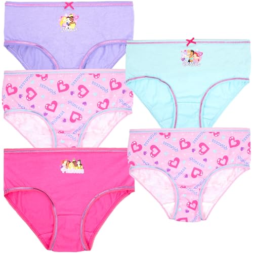Disney Princesses Lot de 5 Culottes Filles Douces 100% Coton avec 5 Motifs différents - Rose - 2/3 Ans