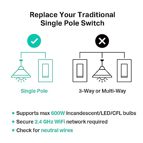 Kasa Matter Smart Light Switch, KS205, Single Pole, Need Neutral Wire - image 5