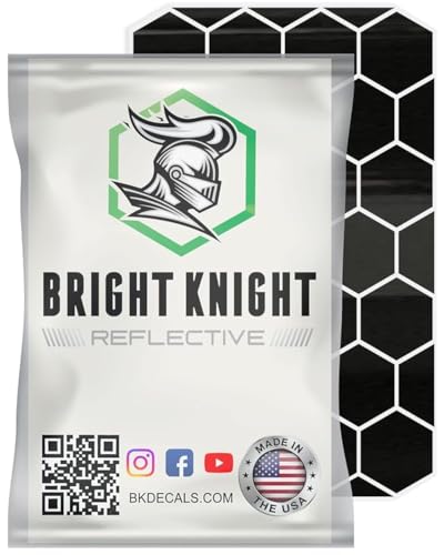BRIGHT KNIGHT DECALS Hexagon Reflective Stickers for Helmet - Black Pack of 1 Motorcycle Helmet Stickers 3M Waterproof Reflective Vinyl Tape for Hard Hats Cars & Bike Decals for Night Visibility