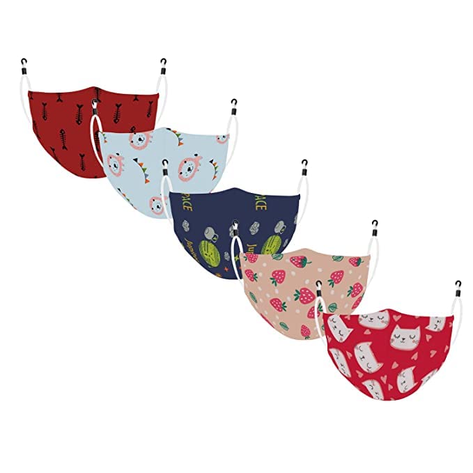 Maple Boys and Girls Cotton Cute Designer Reusable Washable Breathable Face Mask with Adjustable Earloops Without Valve Multicolour (PACK OF 5) (Age 3-7 Years) (B0BB2TK4QX) Amazon Price History, Amazon Price Tracker