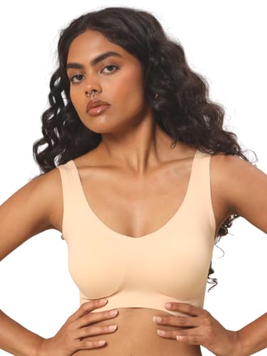 Image of Krvvy Ultrasoft Bralette | Wireless and Seamless Everyday Bra for Women | Full Coverage Slip-On Bralette with Removable Pads | Lightweight Comfort Fit