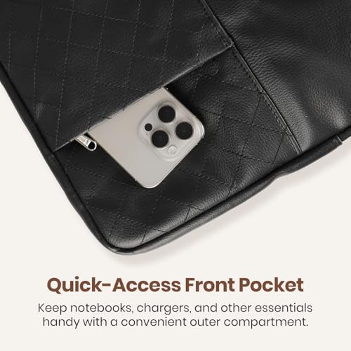 Image of Portronics Encase 104 Laptop Sleeve for 15.6 Inch Laptops, PU Leather Office Bag with Trolley Strap, Smart Inner Pocket, Comes with Handle & Accessory Pockets, Office Laptop Bag /Case /Cover (Black)