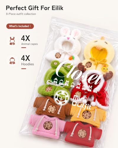 Image of Cape & Hoodie Outfit Set for Eilik - 4 Pcs Furry Hoodie in Four Colors & 4 Pcs Furry pet Cape in Four Styles. Ideal for Dressing Eilik and Other Suitable Toys.