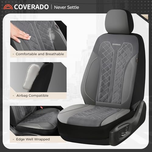 Image of Coverado Car Seat Covers 2-Pack, Luxury Front Seat Covers, Automotive Car Seat Protectors, Gray Driver Seat Covers Universal Fit for SUVs, Trucks, Sedans
