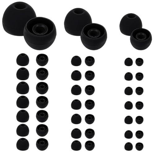 DOPENSPI 48 tapones de silicona de repuesto, 3 tamaños de almohadillas de silicona de goma, almohadillas de repuesto antideslizantes, 10/12/14 mm, aptas para la mayoría de auriculares (negro)