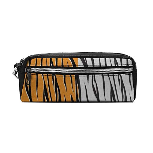 Estuche pequeño de Piel para lápices, diseño de Tigre, Color Blanco y Naranja