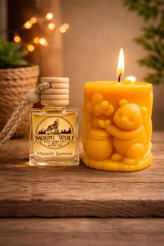 Image of Teddy Honey Pot Candle & Moonlit Jasmine Car Hanging Diffuser - Home Decor & Car Fragrance Combo