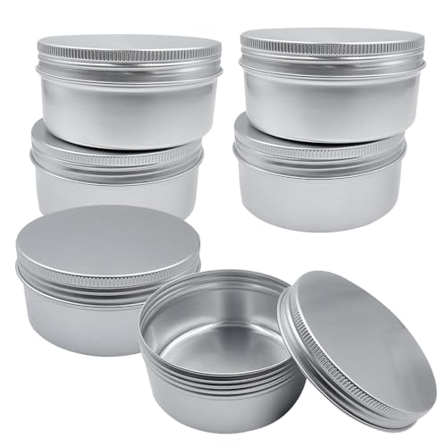 UMCHU 6 Stück 200ml Runde Aluminiumdosen Schraubdeckel,Large Spice Jars,Leere Scharnierdosen Behälter,für die Aufbewahrung von Tee, USB-Kabeln, Manikürezubehör usw(9,2 * 4,5 cm)