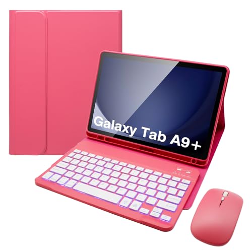 Teclado Español Ñ para Samsung Galaxy Tab A9 Plus de 11 pulgadas con funda roja magnética desmontable