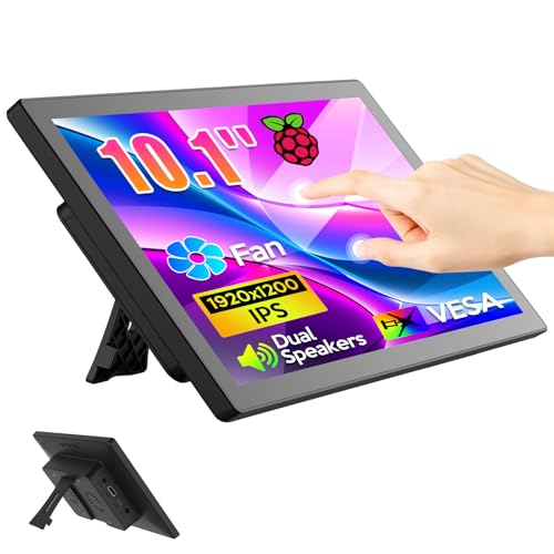 Image of 10.1 Inch Touchscreen Monitor - 1920x1200 HDMI Touch Screen Monitor, 10-Point IPS 16:10 Rpi Screen Display for Pi 5 /4 /3 /2 /Zero /B /B+ Win11 /10 /8 /7 W /VESA,Speaker,Fan,Stand Driver-Free
