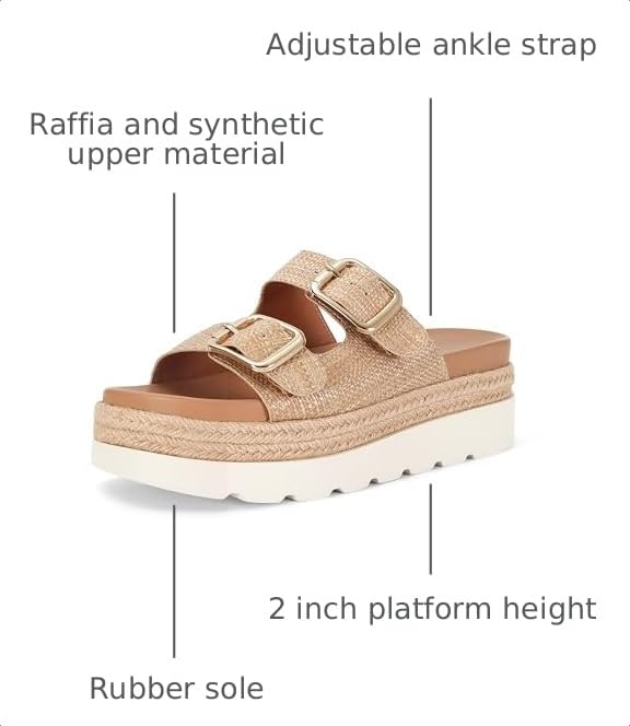 Image of DOEYG Platform Sandals for Women Summer Beach Raffia Slide Sandals Comfortable Casual Woven Straw Sandal with Buckle