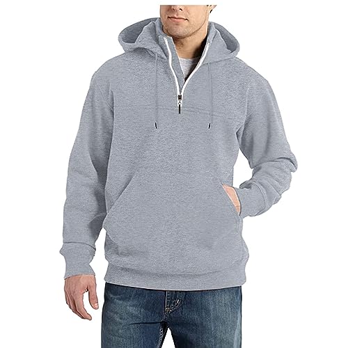 Mens Hoodie 1/4 Zip Sweatshirts Classic Fit Casual Long Sleeve Drawstring Pullover Tops Sports Jacket with Pockets