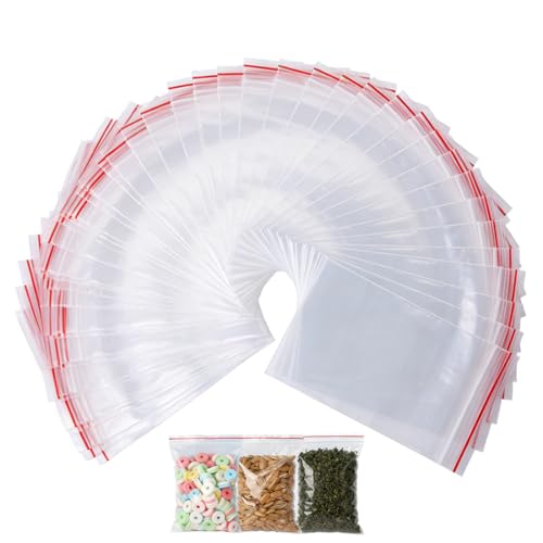 Sachet Plastique Transparent 100 Unités, Fermeture Zip, Dimensions 6Cm X 8Cm, Bordure Rouge,...