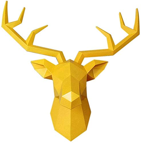 mjmj Sculptures Tête De Cerf Géométrique Decor De Mur, 3D Grands Animal De Tête De Tête De Tête De Tête De Tête, Faux Taxidermy Deer Storage Mural(Size:50x49cm(20x19inch),Color:Cerf-Jaune) Cover
